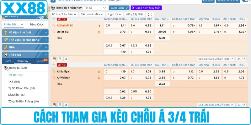 Cách tham gia kèo châu Á 3/4 trái